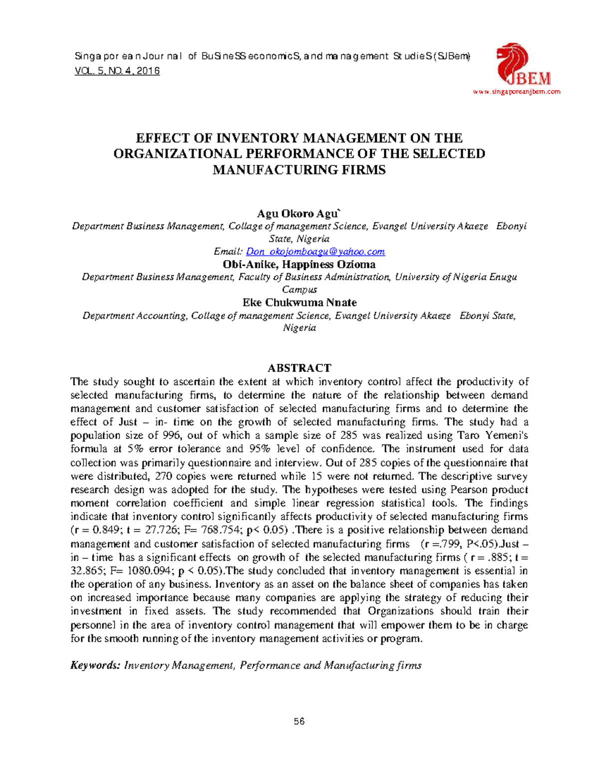 Effect of Inventory Management on Organizational Performance in ...