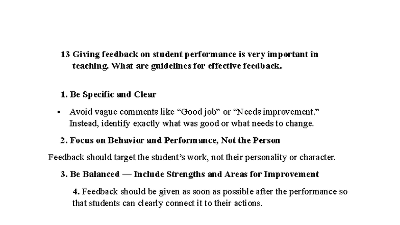 Guidelines for Effective Feedback in Teaching: Key Strategies - Studocu