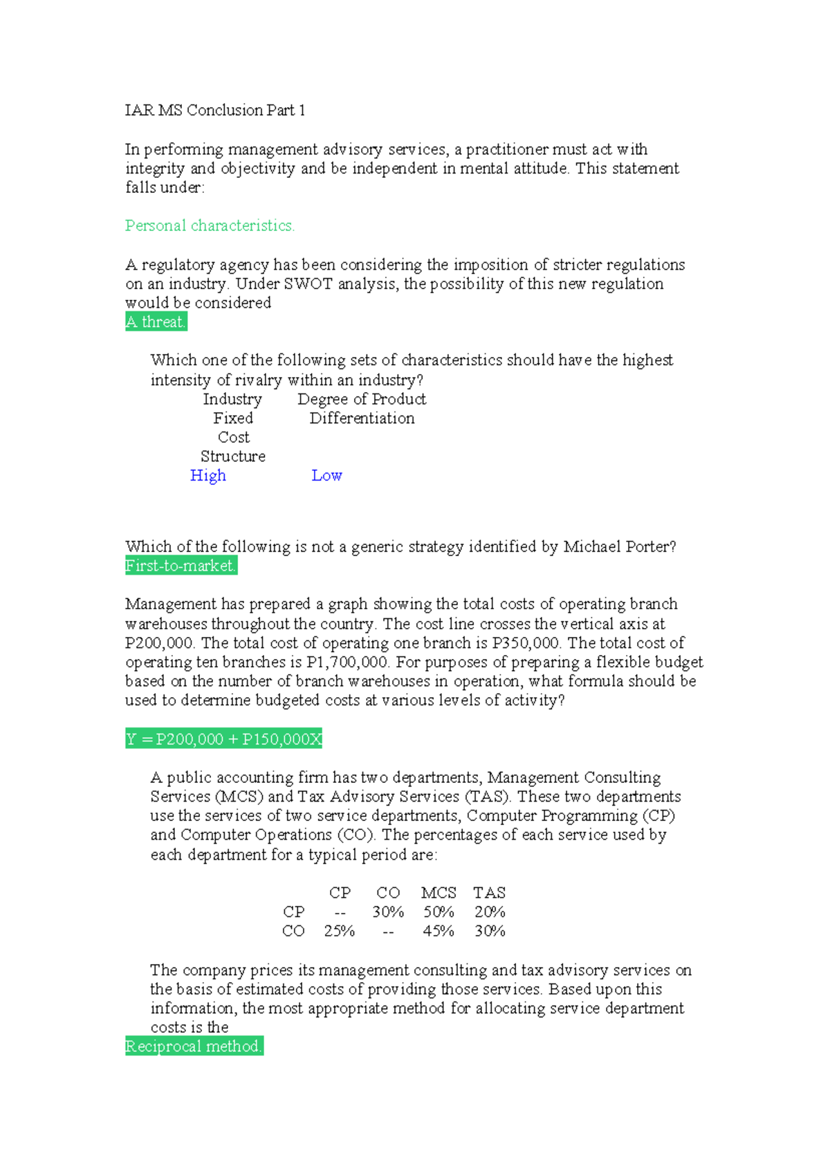 IAR-MS-Conclusion Notes - Management Advisory Services Overview - Studocu