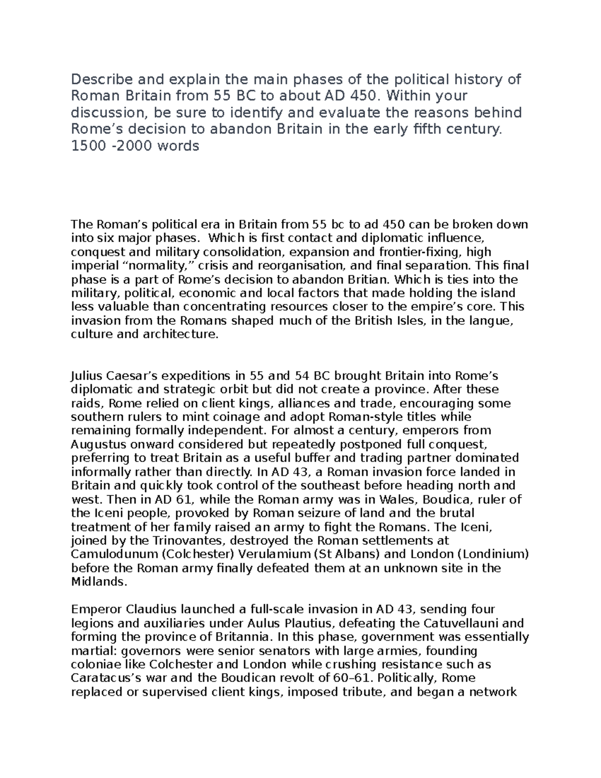 Political History of Roman Britain (55 BC - AD 450): Key Phases ...
