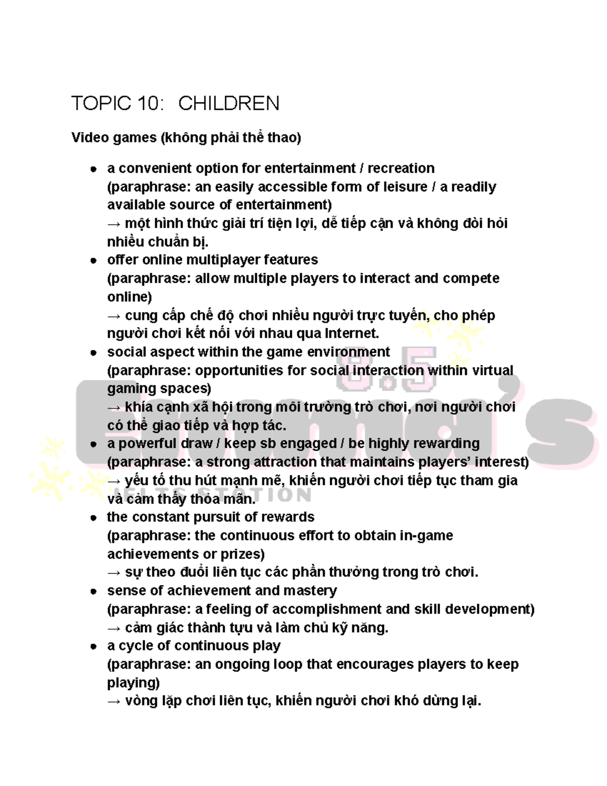 Topic 10: Children - Vocabulary and Insights on Video Games - Studocu