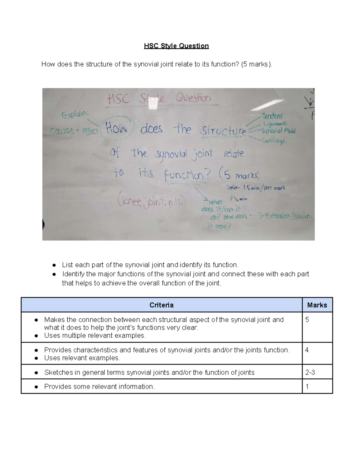 HSC Style Question: Structure and Function of Synovial Joints (5 Marks ...