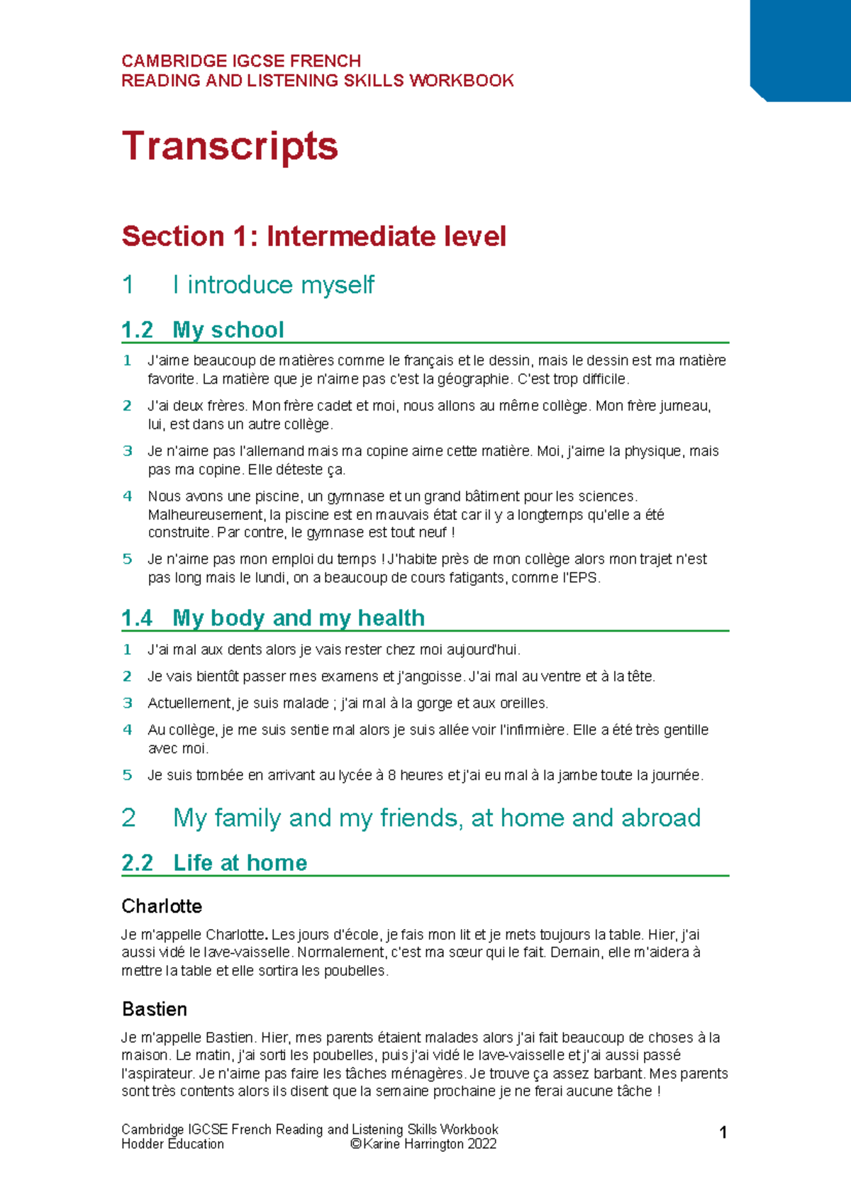 Cam Fr Reading Listening WB Transcripts - READING AND LISTENING SKILLS ...