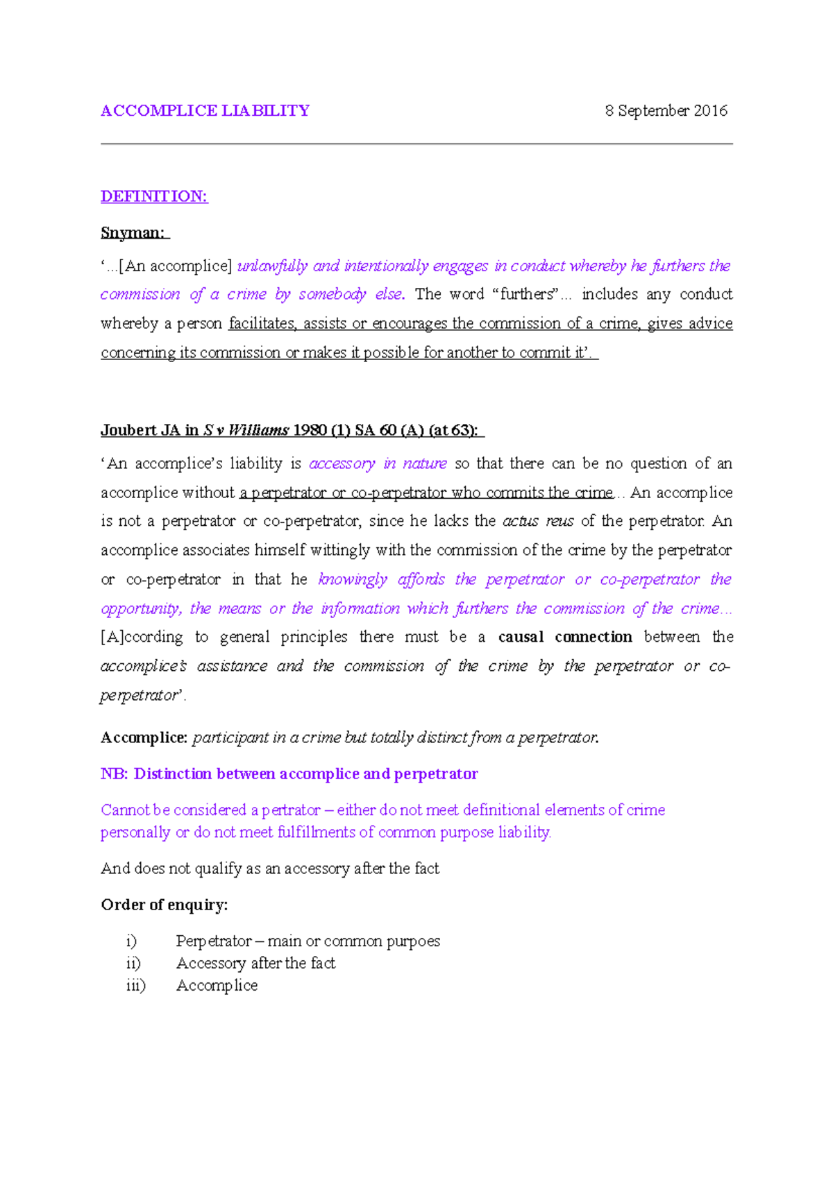 Acc. Liability: Distinction Between Accomplice & Perpetrator in Crime ...