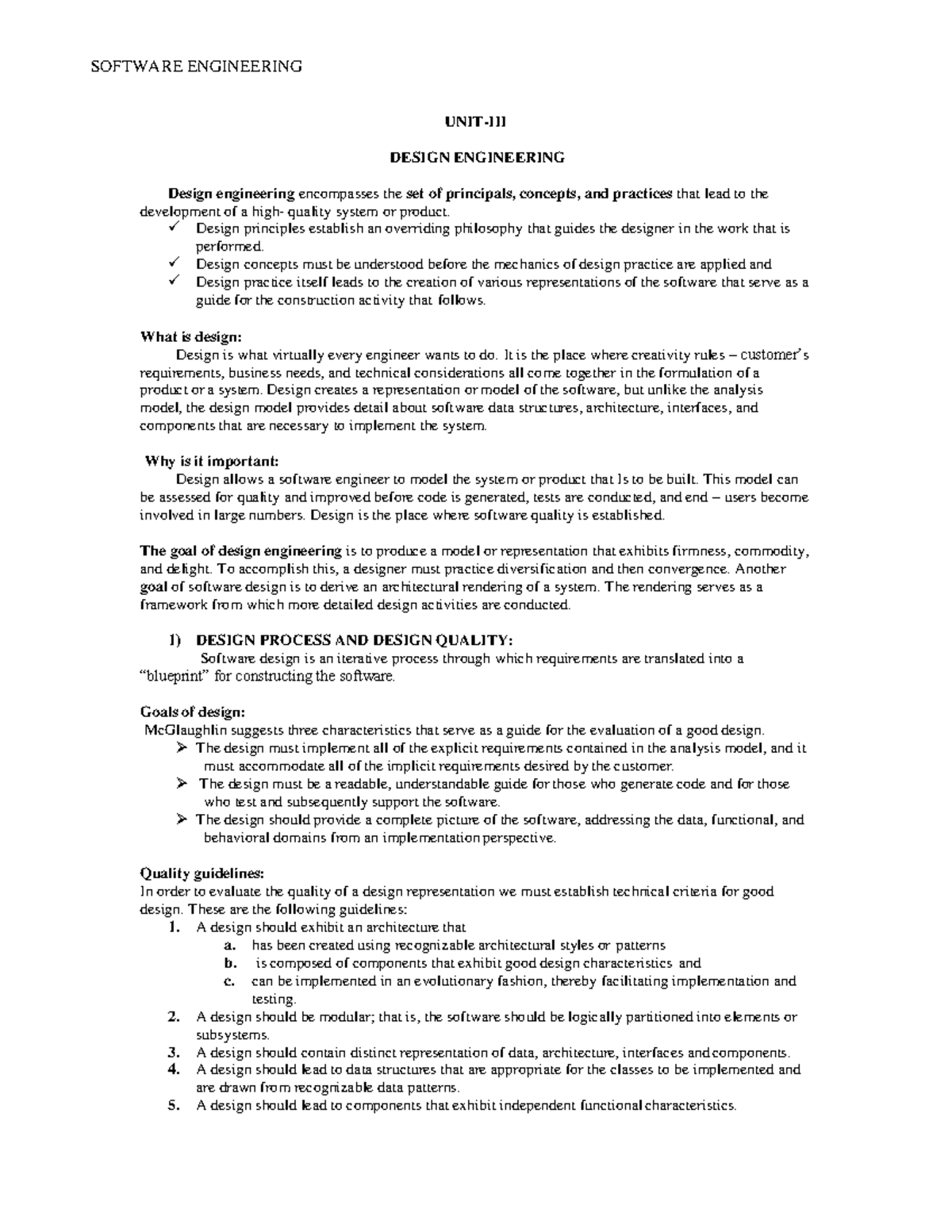 SE Unit-3 Design Engineering Notes: Principles & Concepts - Studocu