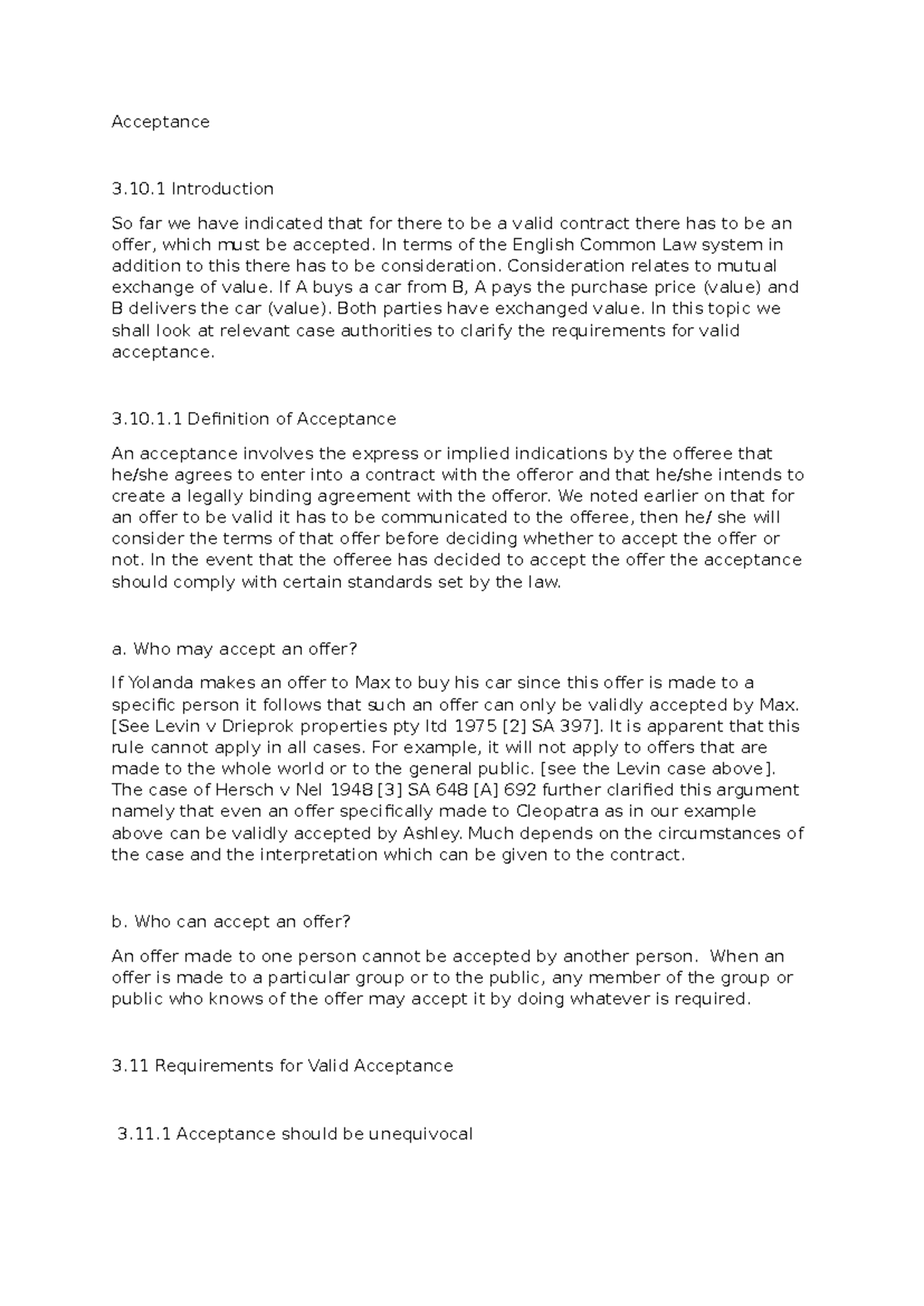 Acceptance in Contract Law: Key Concepts and Case Studies - Studocu
