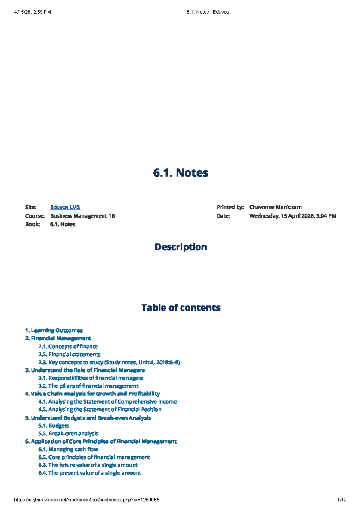 Business Management 1B: Financial Management Notes - Studocu