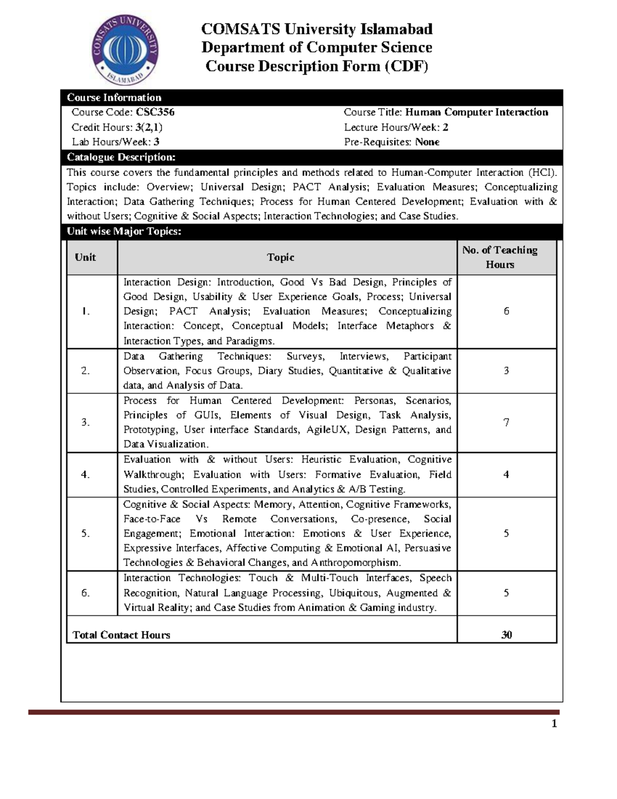 CSC356 - Human Computer Interaction Course Description Form - Studocu