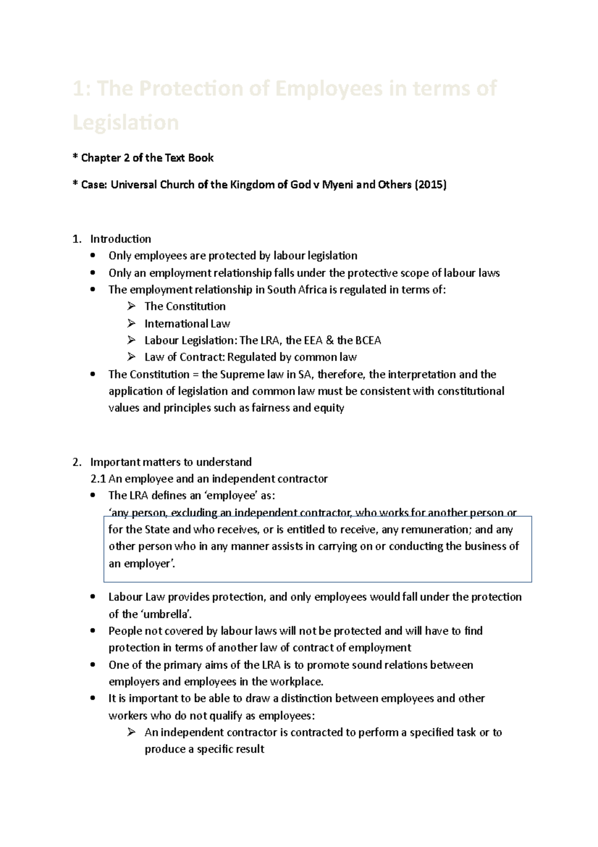 Labour Law Study Notes: Key Concepts from Chapters 1-14 - Studocu