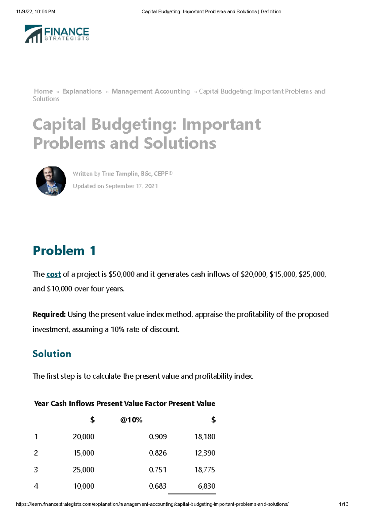 Capital Budgeting Problems & Solutions - Study Notes (09-11-22) - Studocu