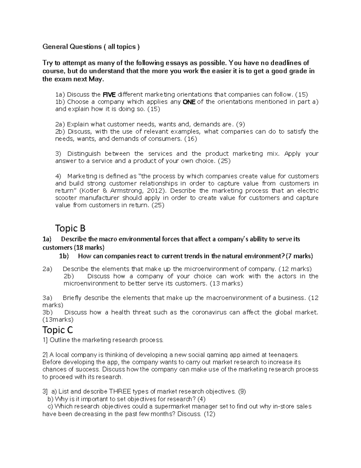 Marketing questions A level: General essay topics and guidance - Studocu