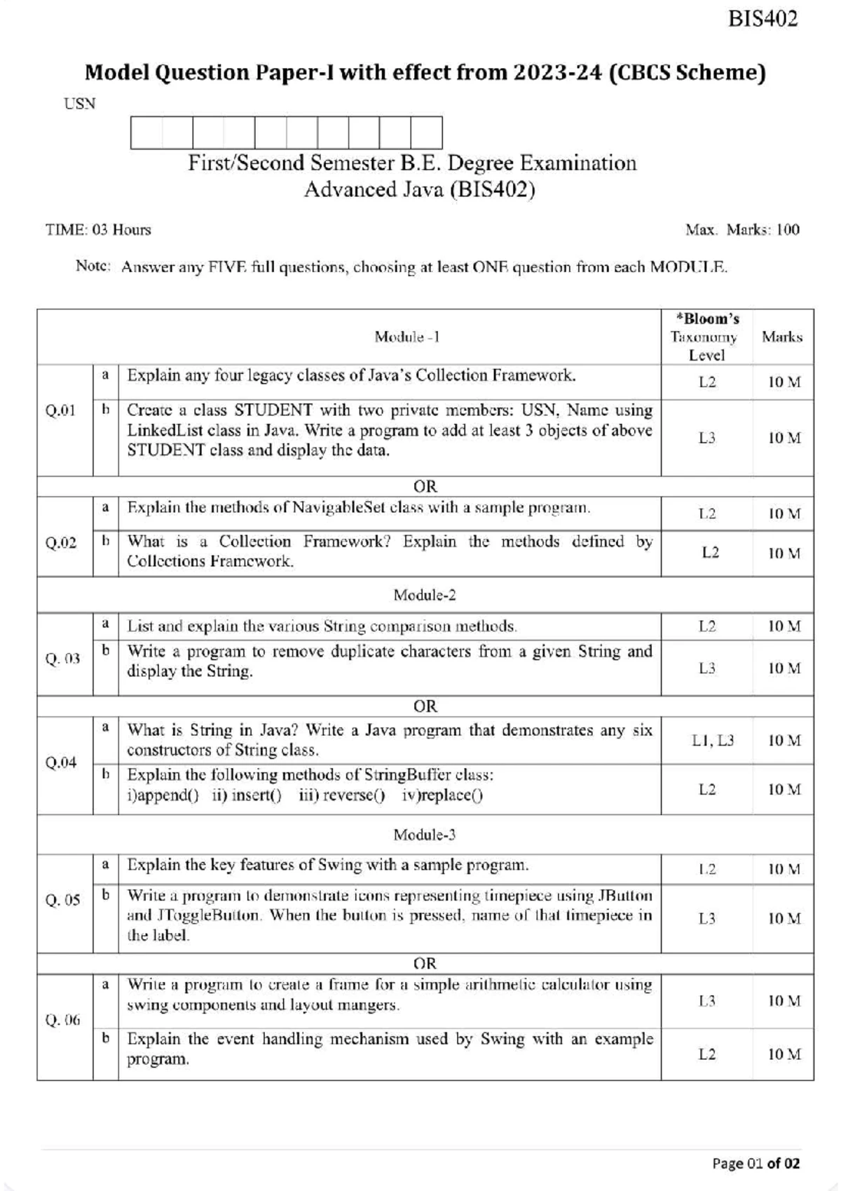 Model Question Paper Set 1 for BCS405A: Discrete Mathematical ...