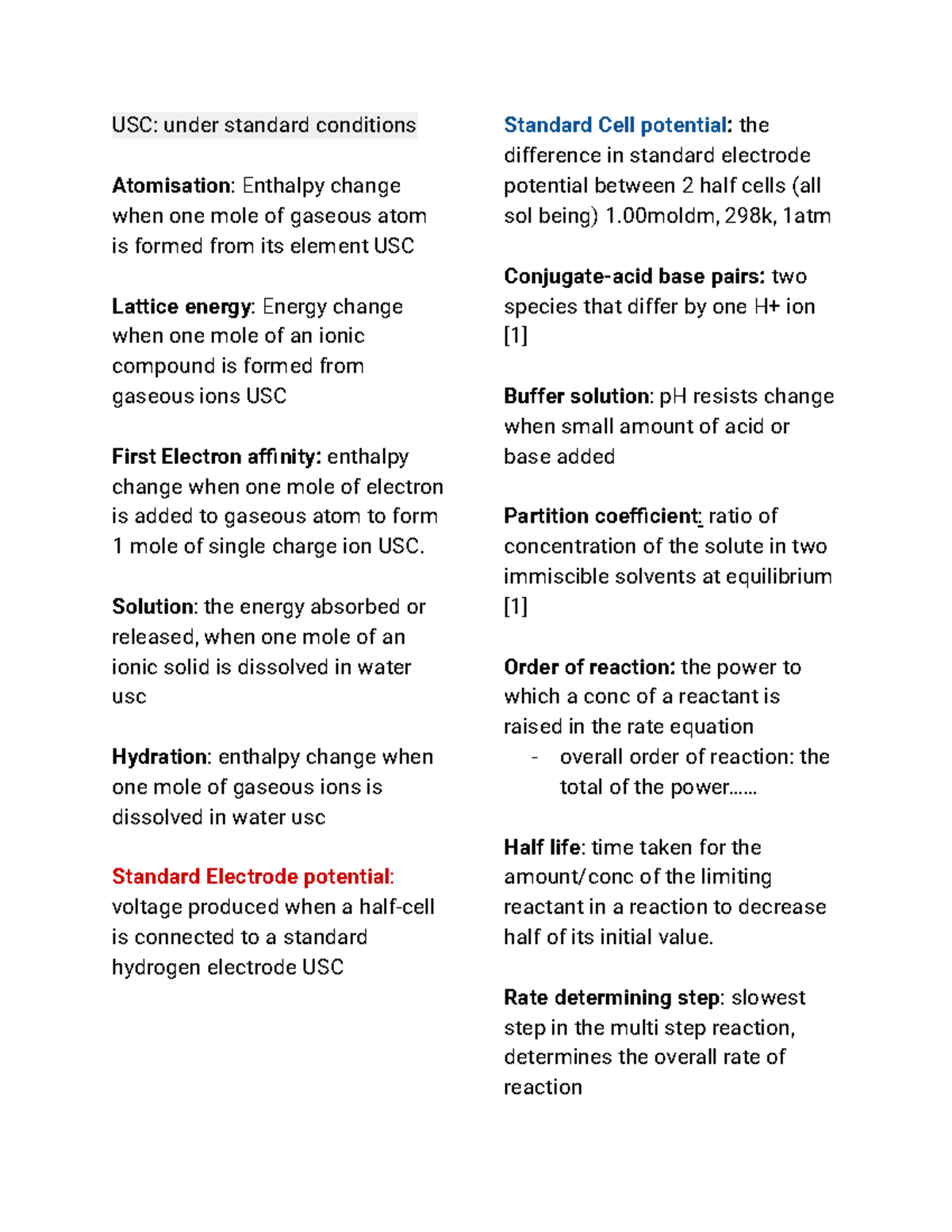A2 Chemistry Definitions: Key Concepts and Terms Explained - Studocu