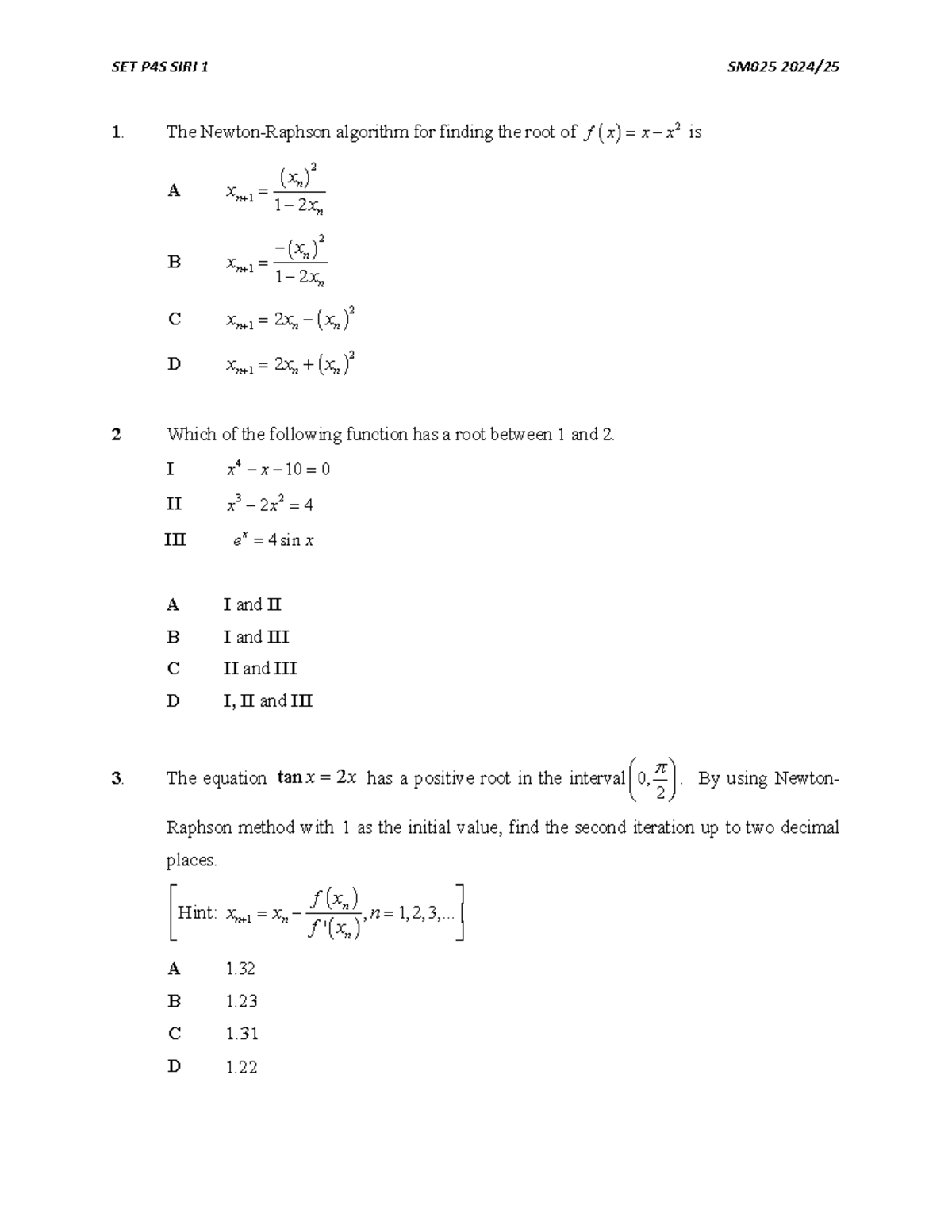 SET P4S SIRI 1 SM025 - Root Finding and Integration Exercises - Studocu