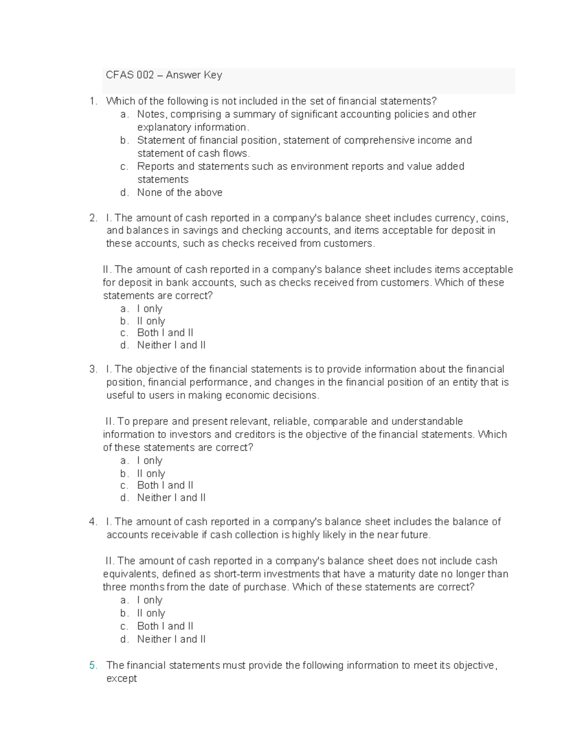 CFAS 002 Final Exam Answer Key and Review Guide - Studocu