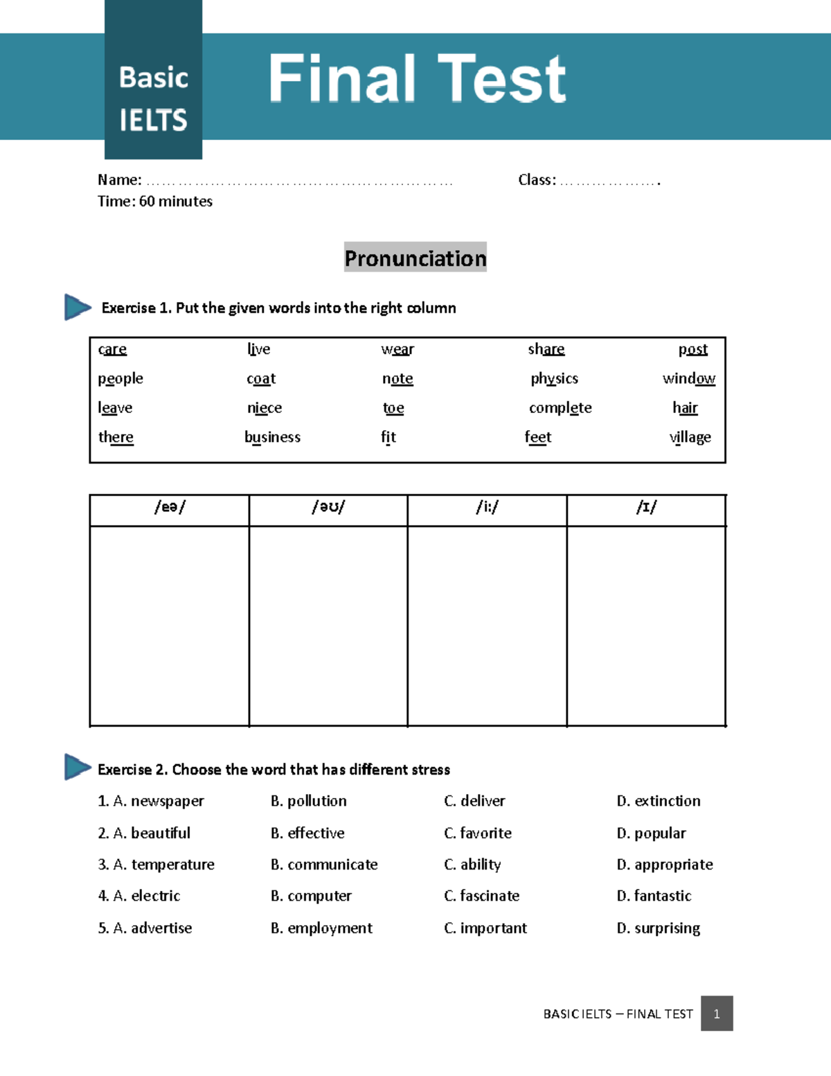 Basic IELTS - Final Test Preparation Study Guide - Studocu