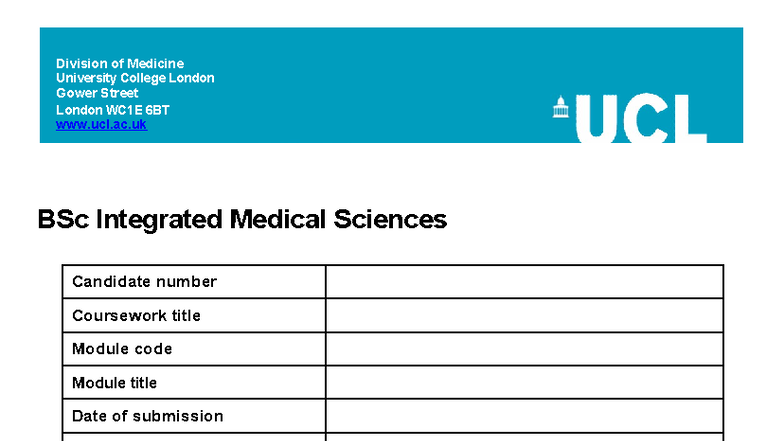 BSc Integrated Medical Sciences Coursework Cover Sheet - Studocu