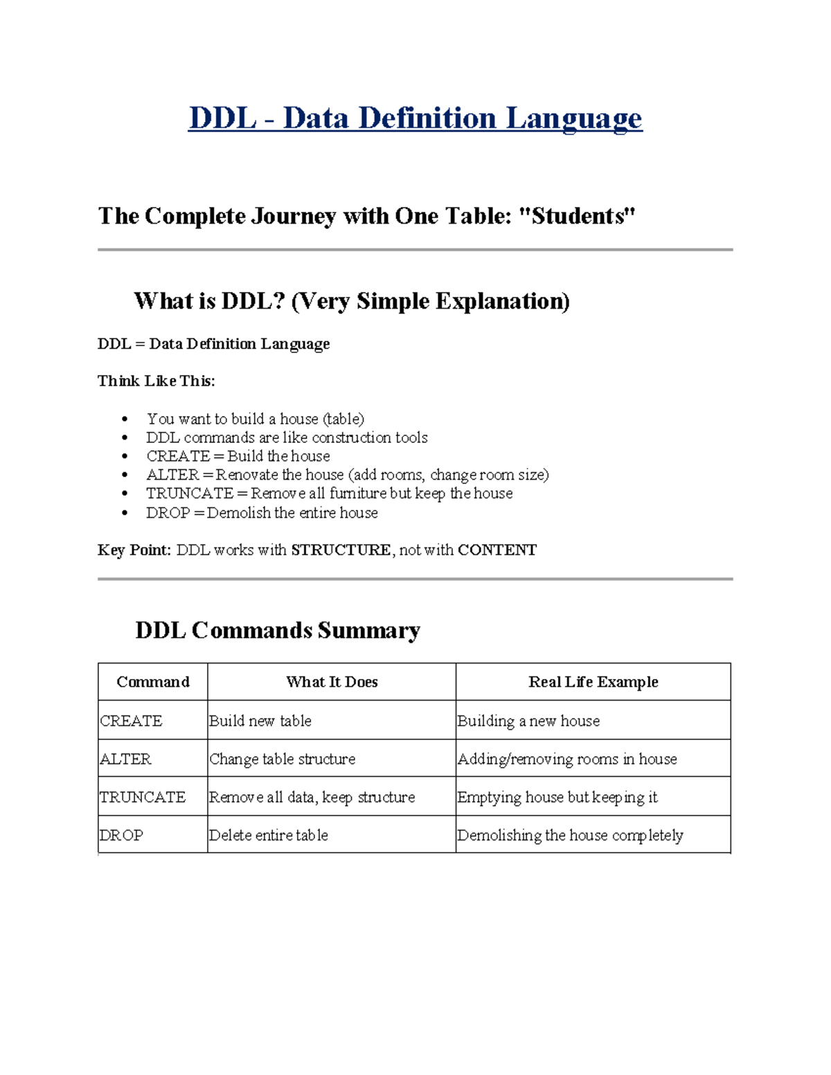 DDL Data Definition Language: A Comprehensive Guide to Commands - Studocu