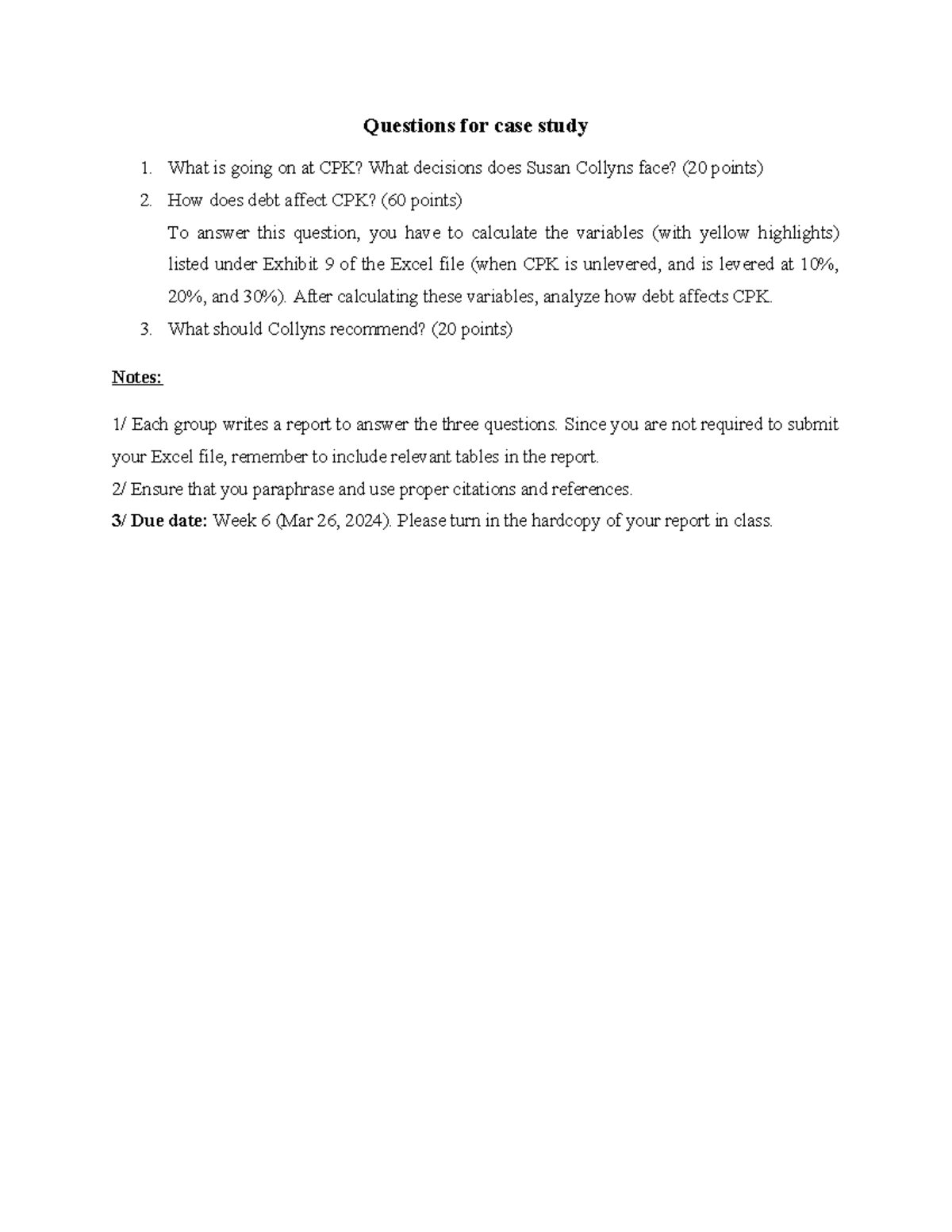 CPK Case Study Questions & Analysis for Group Report - Studocu
