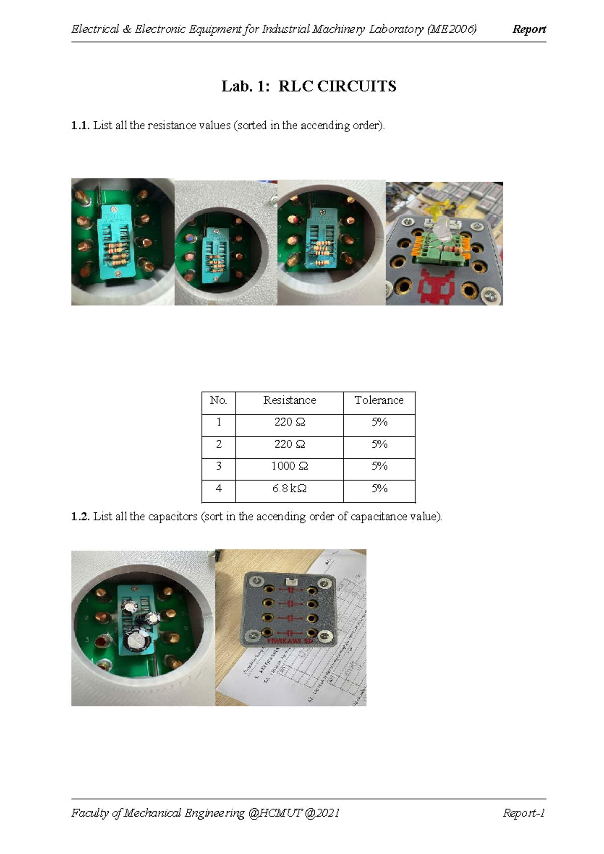 ME2006 Lab Report: RLC Circuits Analysis and Component Values - Studocu