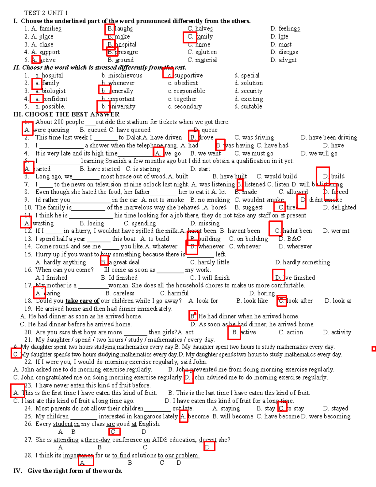 TEST 2 UNIT 1 - Pronunciation and Grammar Exercises - Studocu