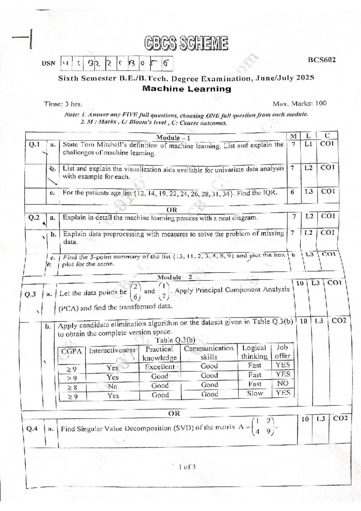 BCS602 Machine Learning Sixth Semester Exam Paper - June 2025 - Studocu