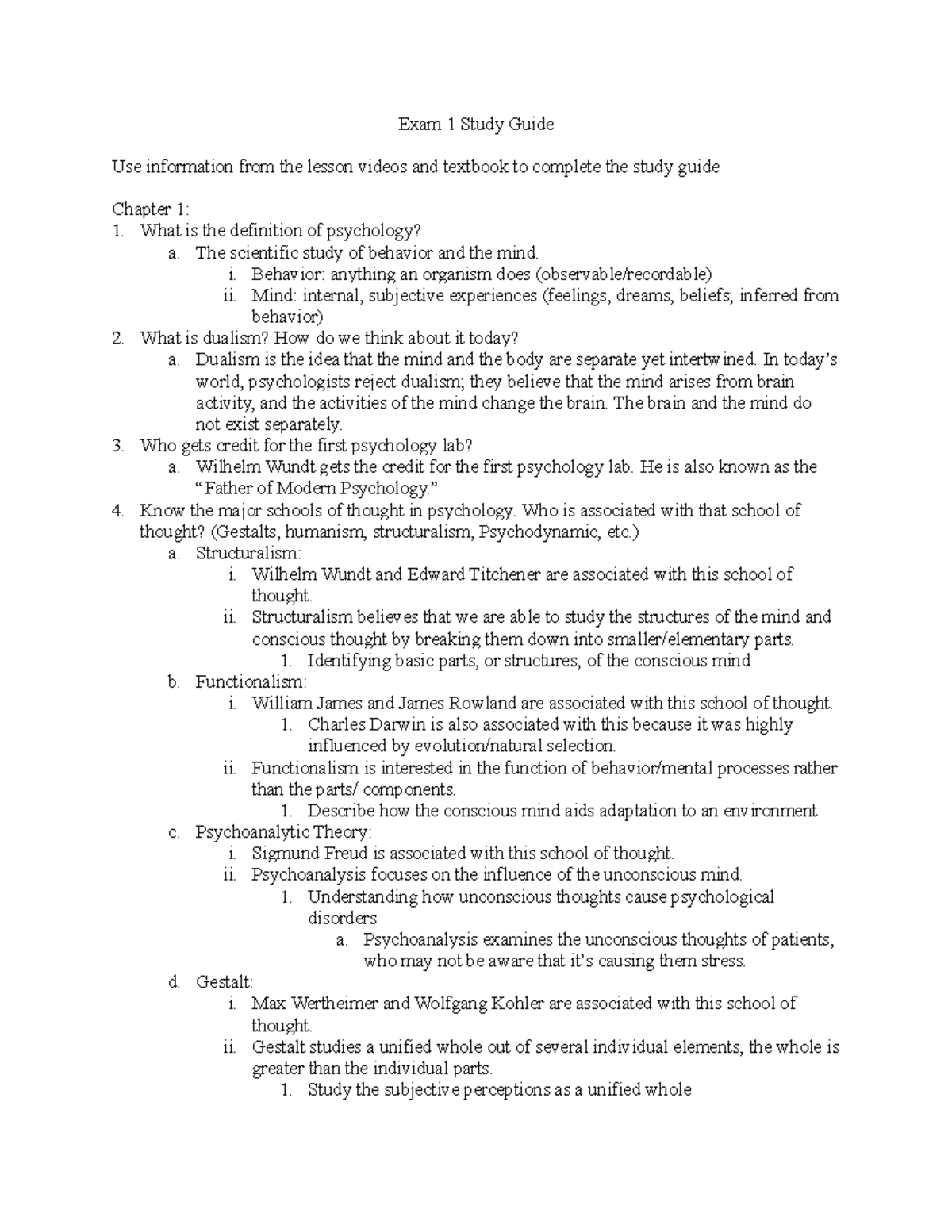 PSY Exam 1 study guide - Exam 1 Study Guide Use information from the ...