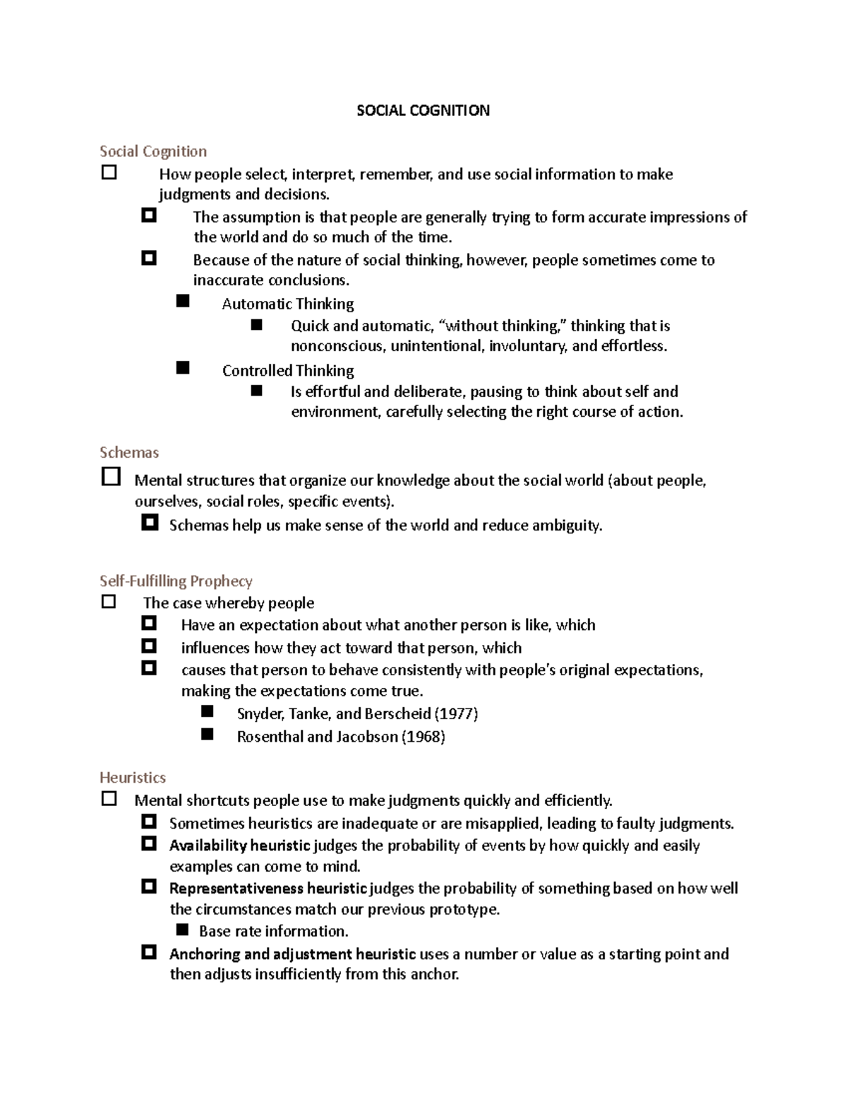 SOC 101 Lecture Notes: Insights into Social Cognition & Heuristics ...