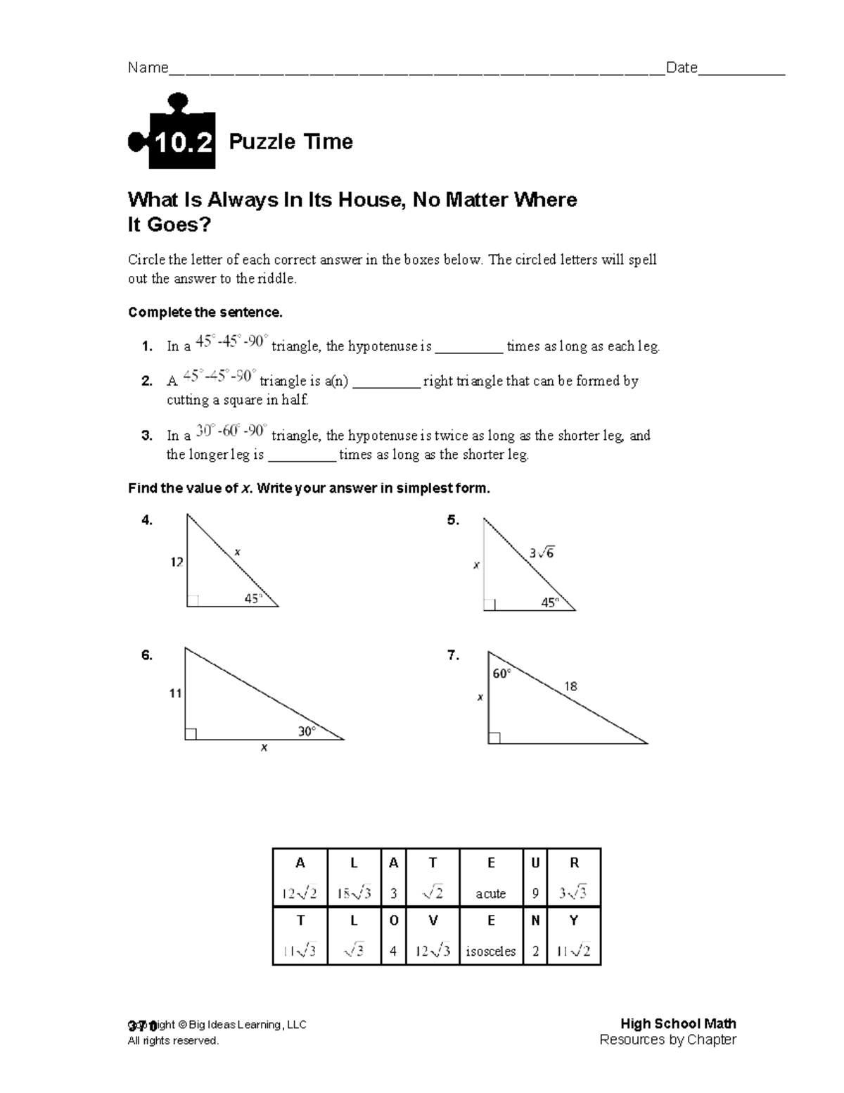 Puzzle Time 10.2: Riddles and Triangle Properties Explained - Studocu