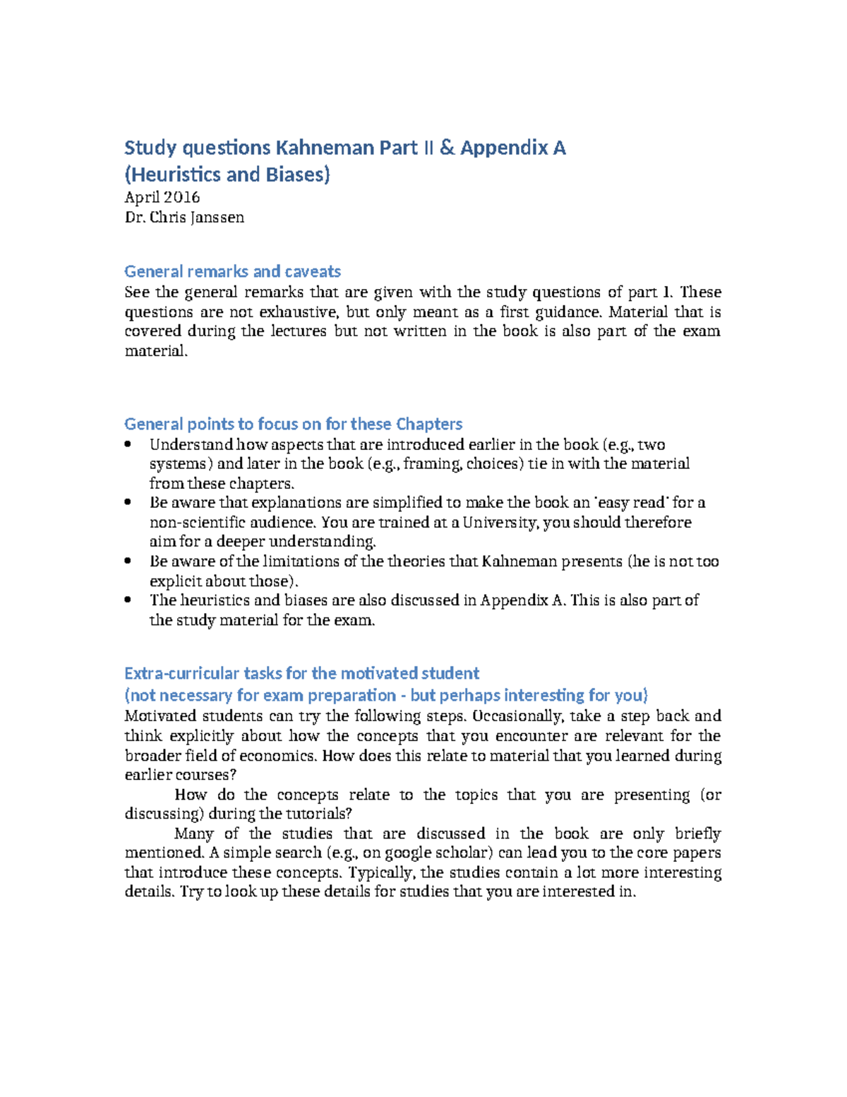 Study Questions for Kahneman Part II & Appendix A (April 2016 ...