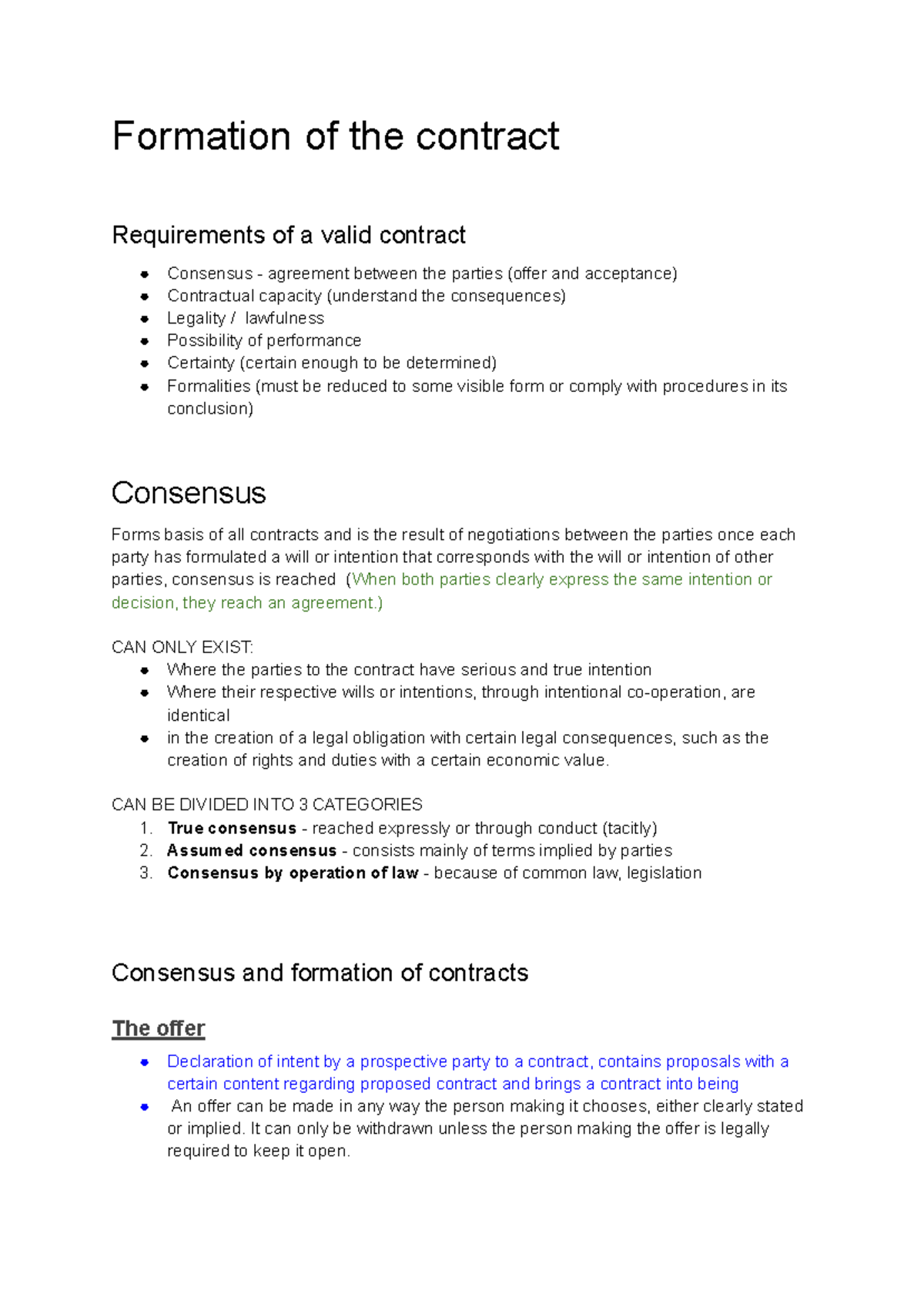 Contract Formation and Consensus: Week 3 Lecture (LAW101) - Studocu