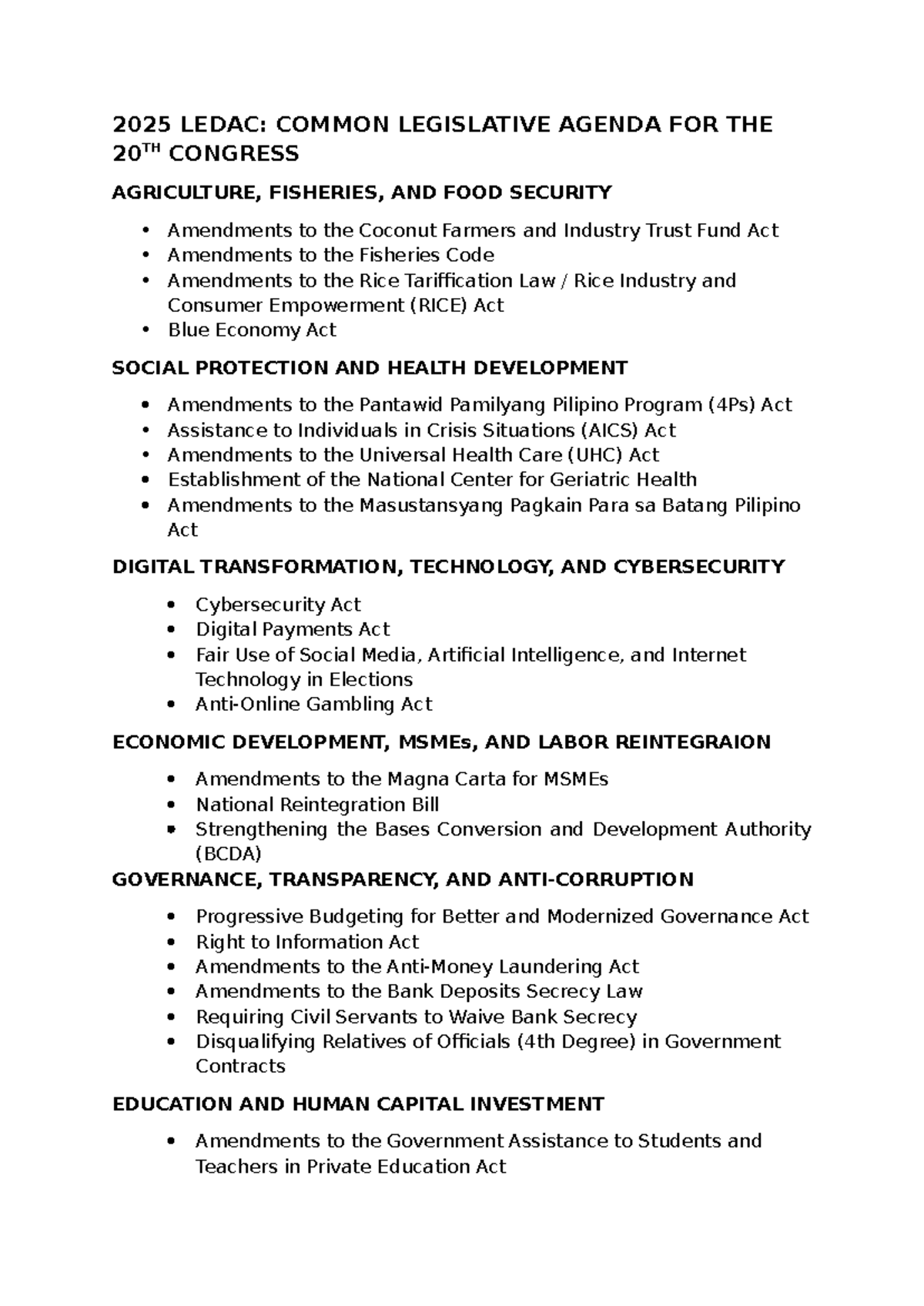 2025 LEDAC: Key Legislative Amendments for 20th Congress - Studocu