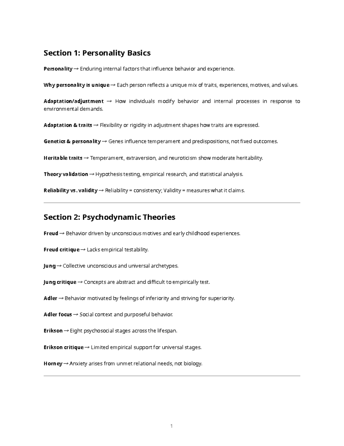 Personality Theories (PSY101) – Key Concepts & Flash Cards - Studocu