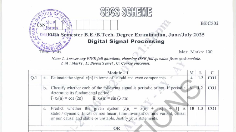 BEC502 - Model Question Paper for B.E./B.Tech. Digital Signal ...