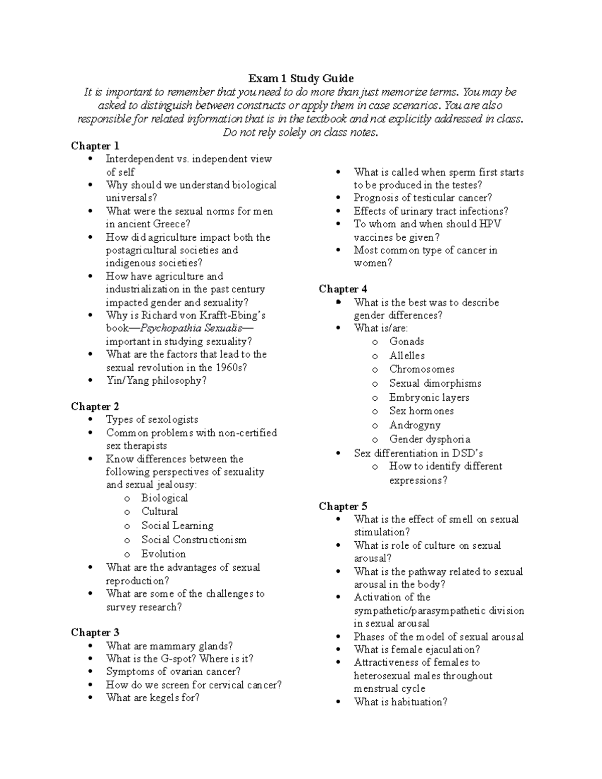 F22exam1study - study guide - Exam 1 Study Guide It is important to ...