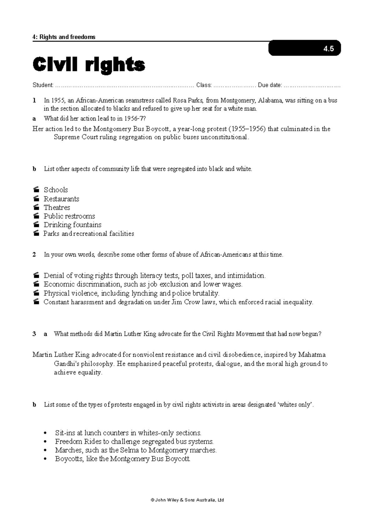 Civil Right's Movement - 4: Rights and freedoms Civil rights Student ...