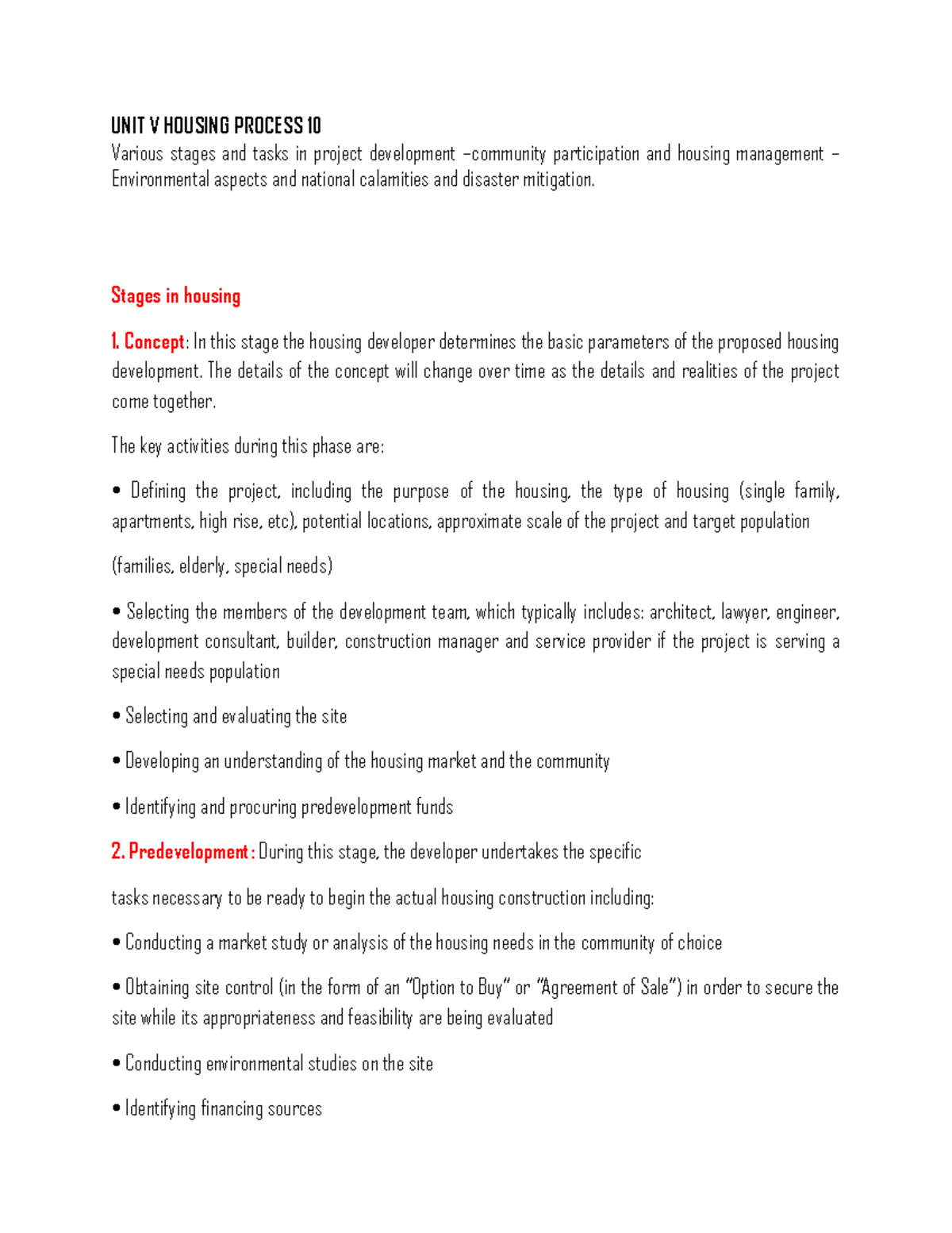 UNIT 5 - Comprehensive Notes on Urban Housing Process - Studocu