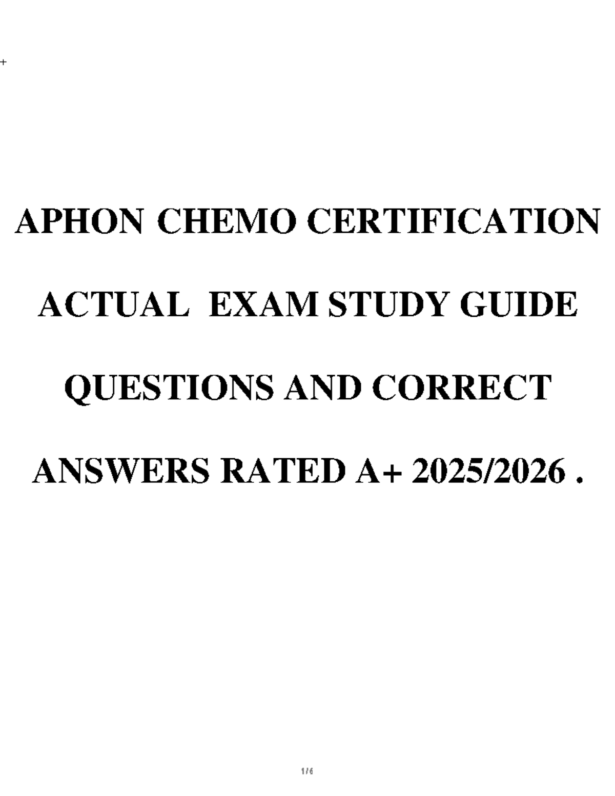 APHON CHEMO CERTIFICATION FINAL EXAM STUDY GUIDE & Q&A - Studocu