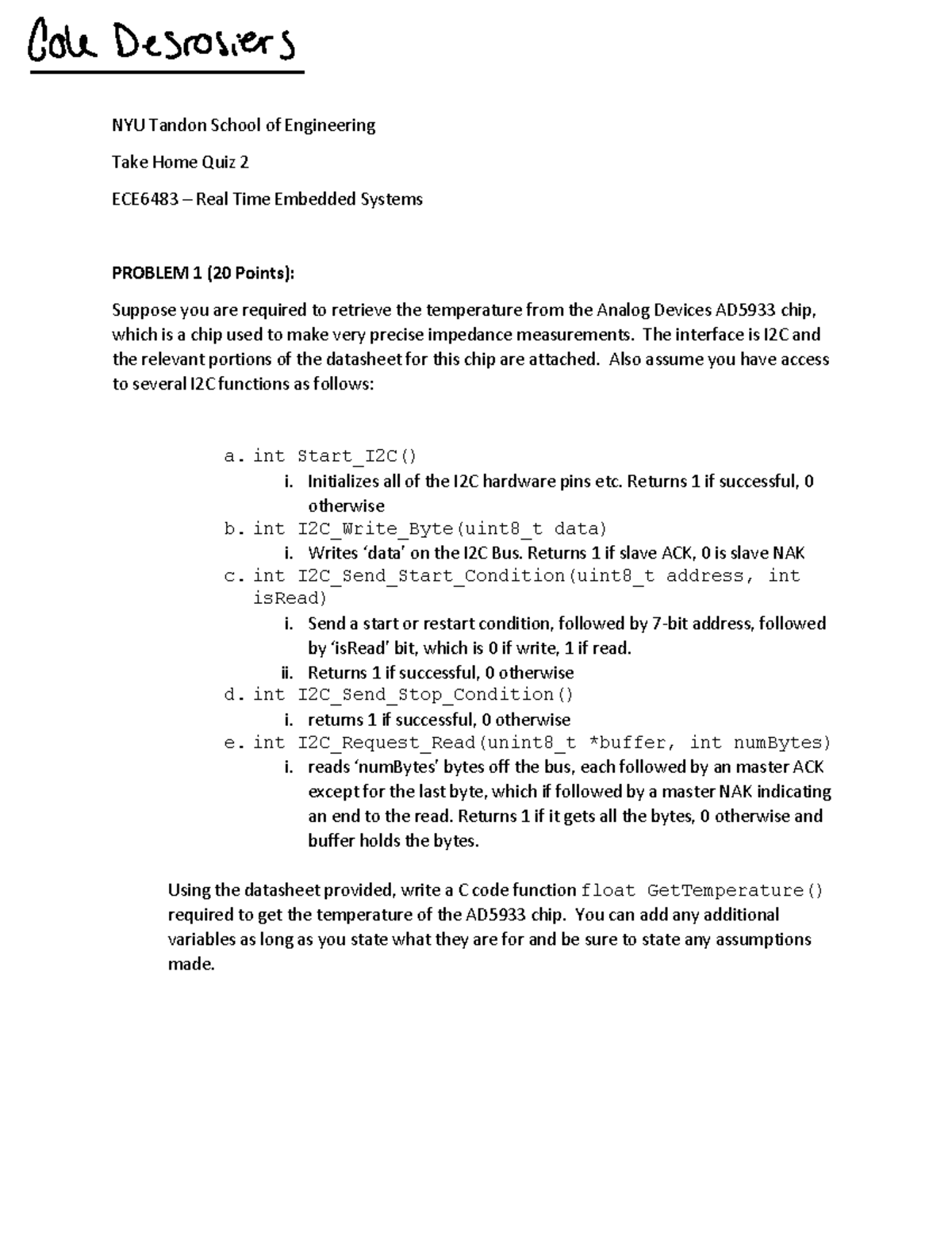 ECE 6483 Midterm 2 - Real Time Embedded Systems Quiz 2 Solutions - Studocu