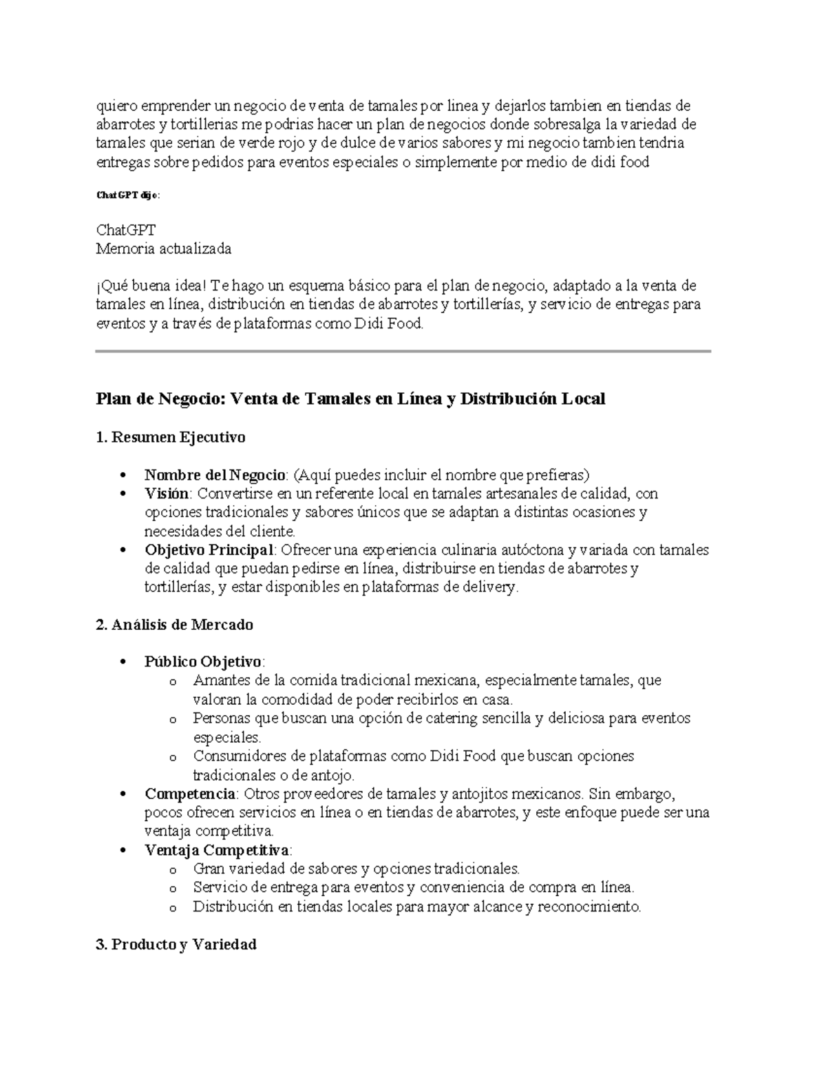 Plan de Negocios para la Venta de Tamales en Línea y Distribución Local - Document Preview