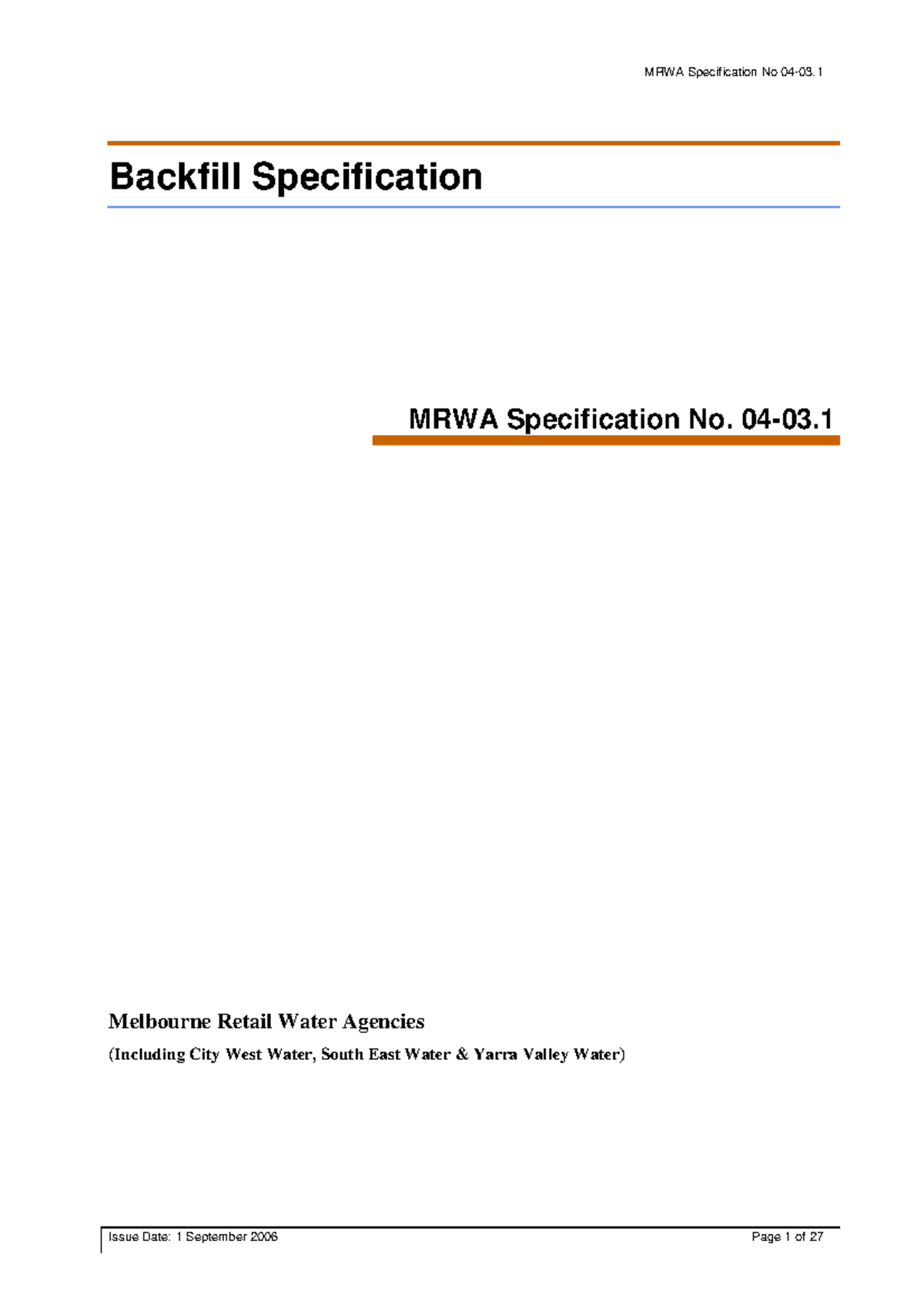 MRWA Backfill Specification 04-03: Guidelines and Requirements - Studocu