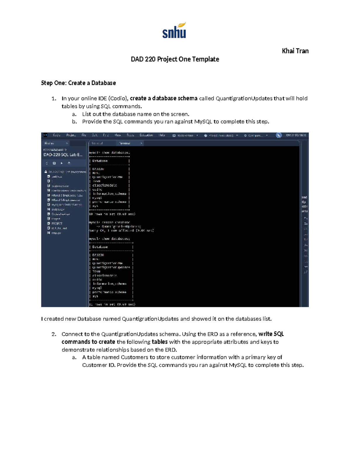 DAD 220 Project One: Database Creation and Data Management Steps - Studocu