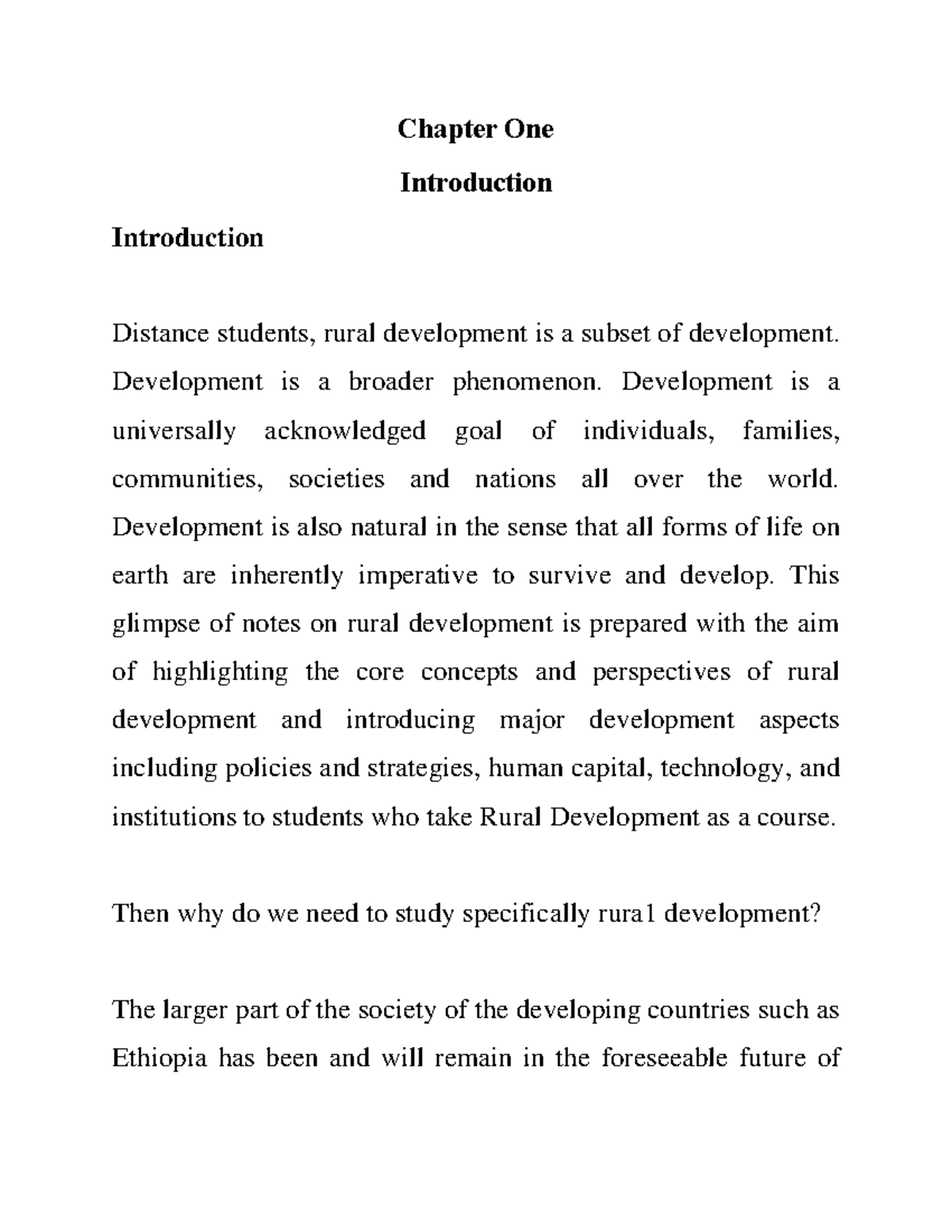 Chapter One - Introduction to Rural Development Concepts and Objectives ...