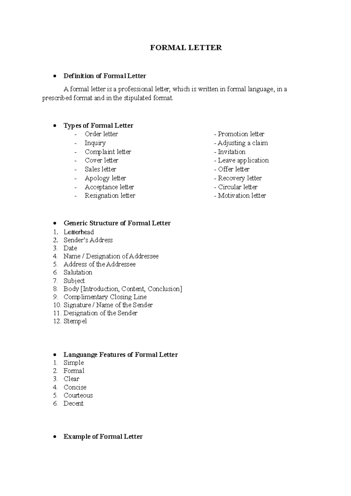 Formal Letter Guide: Structure, Types & Examples - Studocu