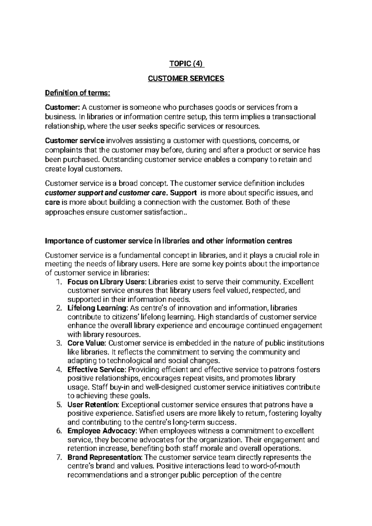 Topic 4: Customer Service in Libraries - Understanding Principles and ...