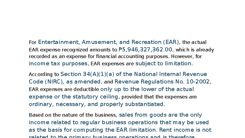 Legal Basis for EAR Expense Limitations (EAR) - Studocu