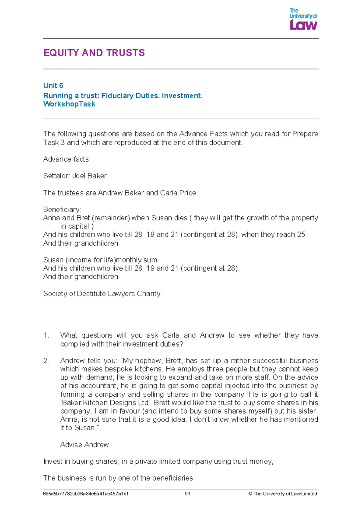 Equity and Trusts Seminar 6: Fiduciary Duties and Investment Strategies ...