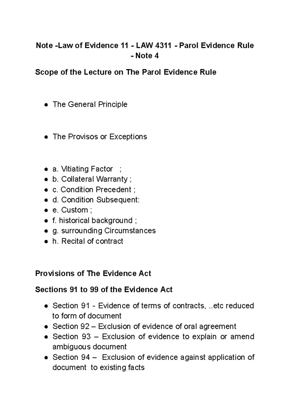 Parol Evidence Rule Overview - LAW 4311 Lecture Note 4 - Studocu