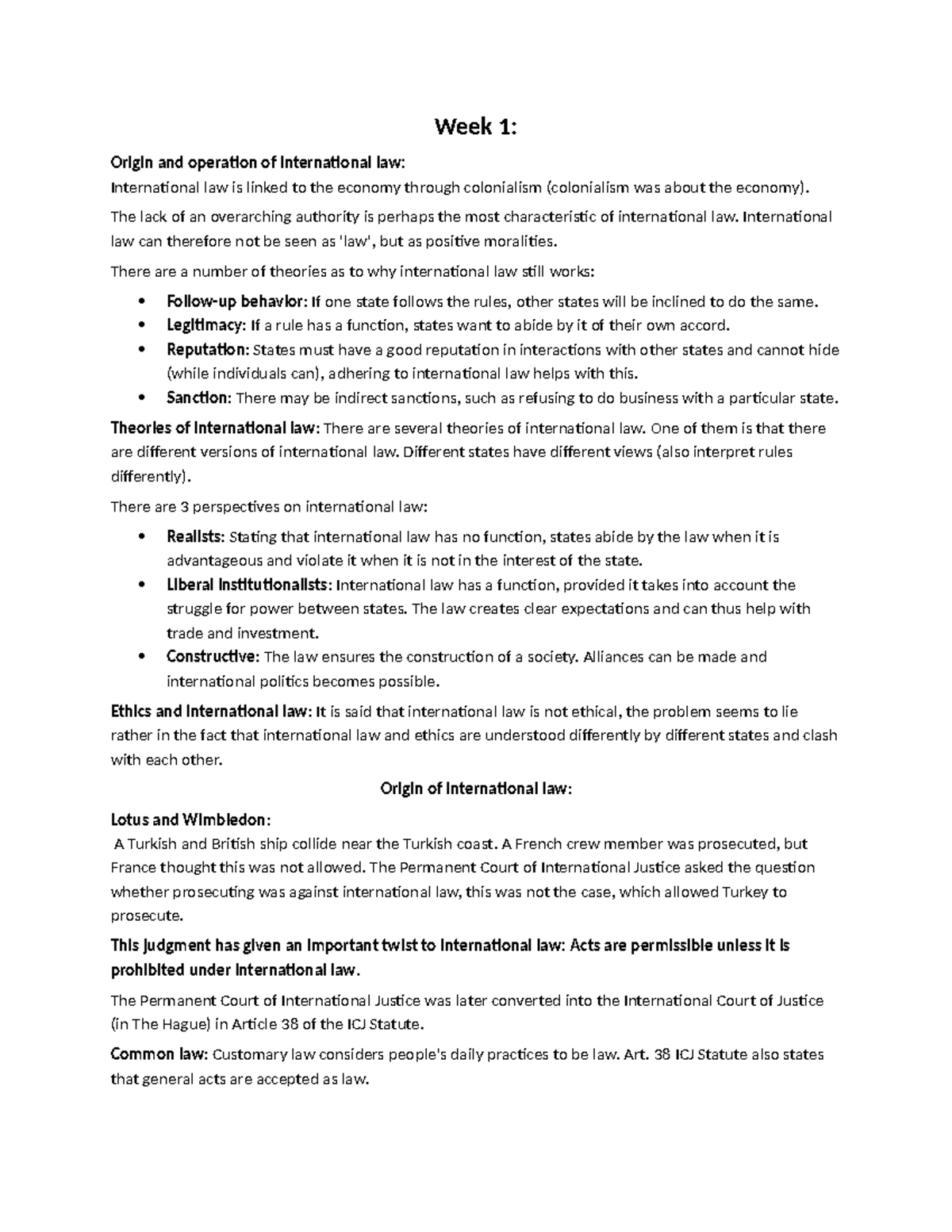 PIL Week 1: Origins and Theories of International Law - Studeersnel