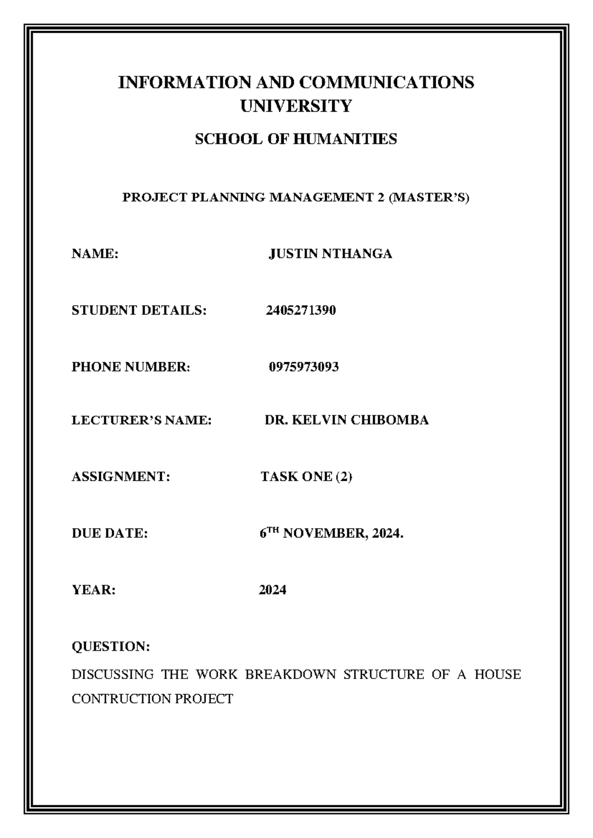 Project Planning Management 2: Work Breakdown Structure for House ...